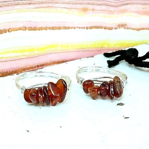 Tourmaline Gemstone Beaded Wire Ring, Crystal Dainty Chic Cute Silver - Picture 1 of 3